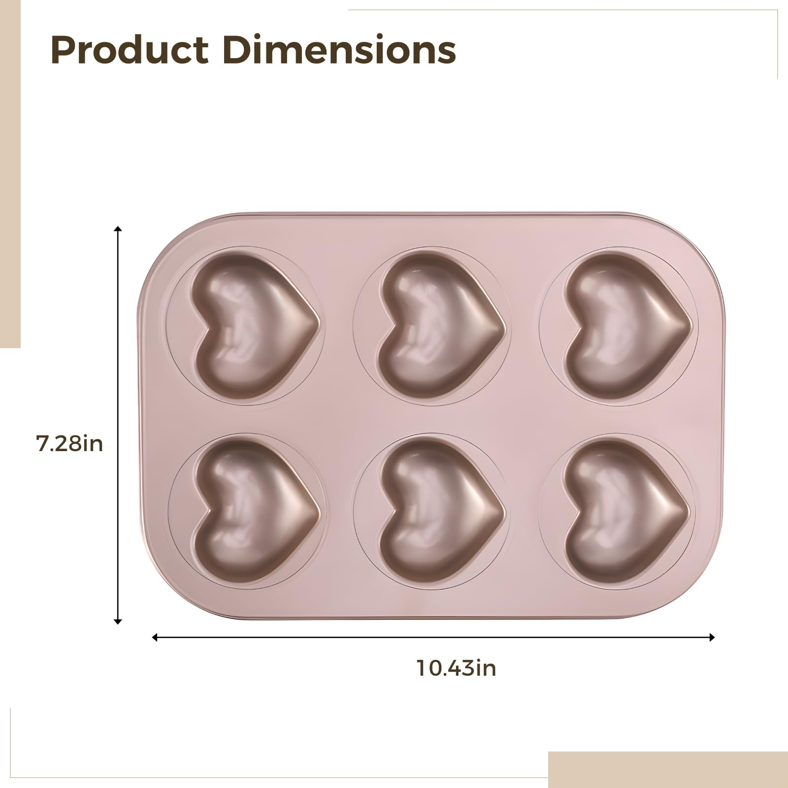 Lot de 3 moules à gâteau en forme de cœur antiadhésifs or rose 10,4 x 18,5 cm, moules en acier au carbone pour muffins, gâteaux et friandises