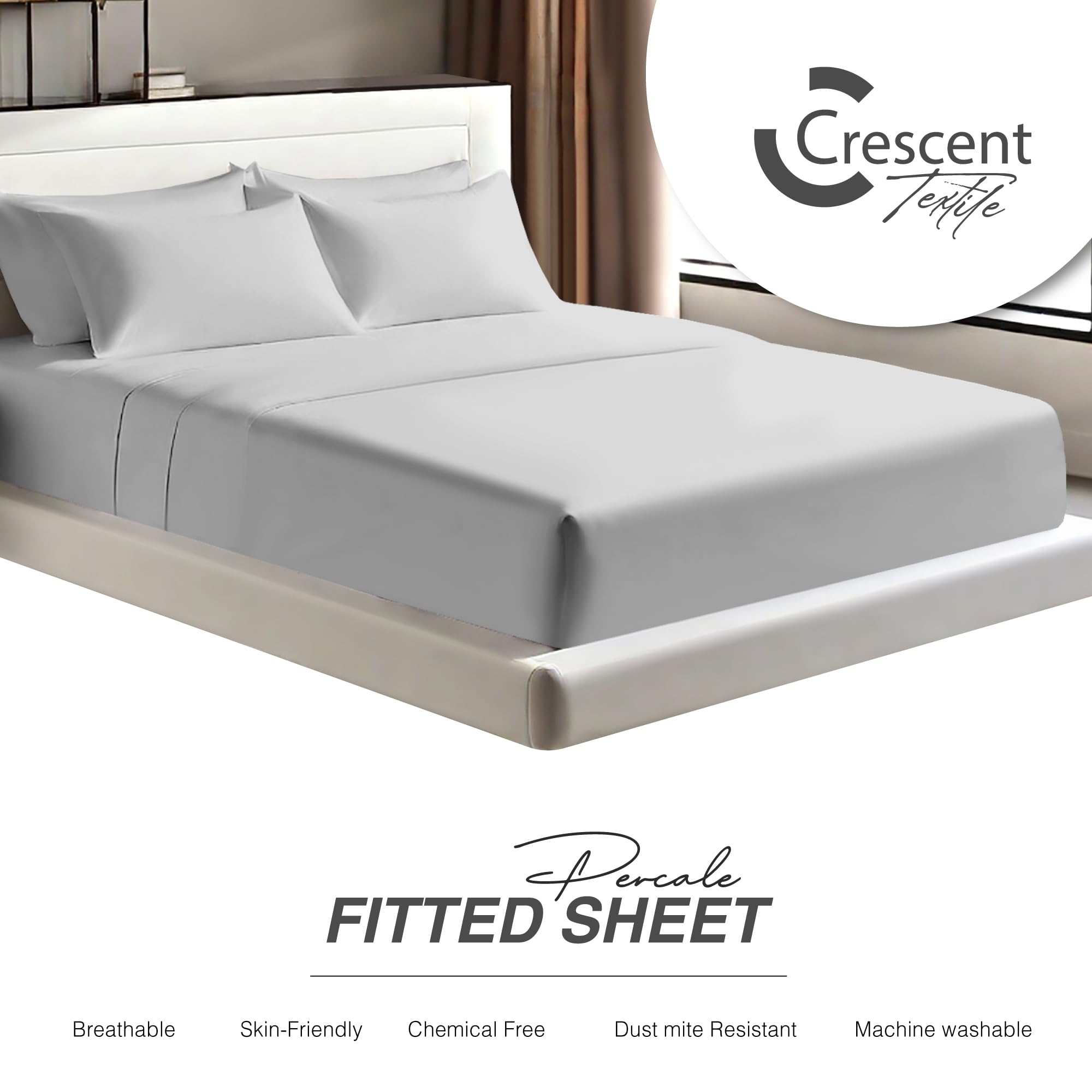 Egyptian Cotton Fitted Sheets 25cm Deep Mattress Pocket 200 Thread Count Fitted Bed Sheet- Soft & Comfortable Bottom Sheet (Silver - Image 4