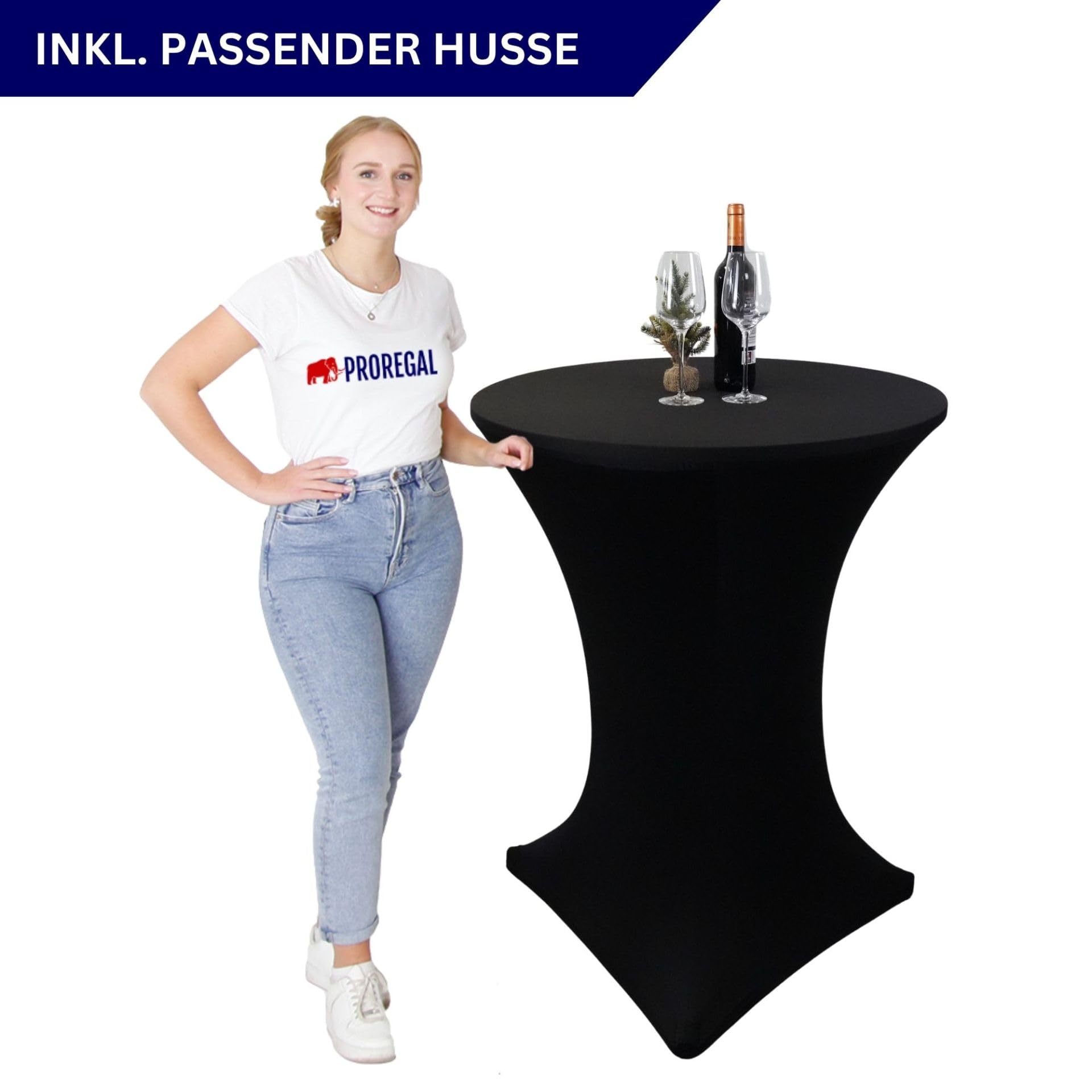 CHEFGASTRO Stehtisch mit Husse klappbar rund 80cm Höhe 110cm Bistrotisch In- & Outdoor Metall, MDF-Platte mit Edelstahlbeschichtung Schwarz Gastro wetterfest Partytisch Klapptisch Gartentisch