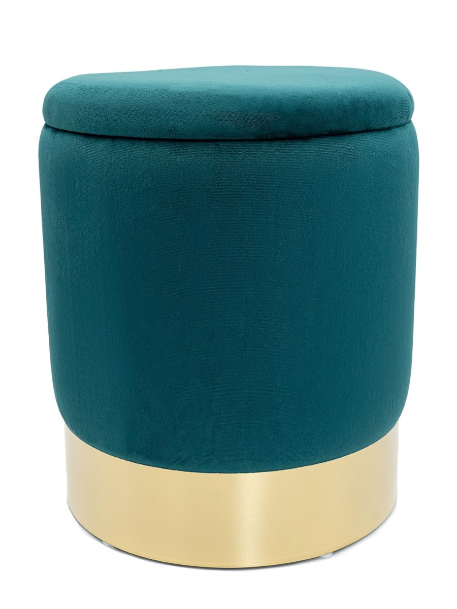 Samthocker Ø 31 H 38 cm Velour Hocker mit Stauraum u. Deckel - Deko Hocker Samt Pouf Farbe smaragd