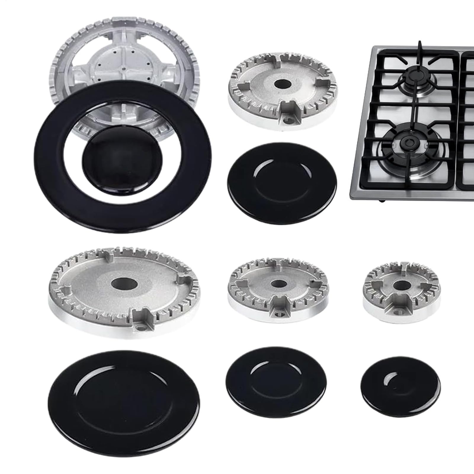 Coprifiamma per Piano Cottura a Gas - Set 11 Pezzi Universale in 3 Misure (55mm, 75mm, 100mm) | Resistente al Calore per Sicurezza | Protezione da Schizzi e Sporco | Per la Pulizia e Manutenzione