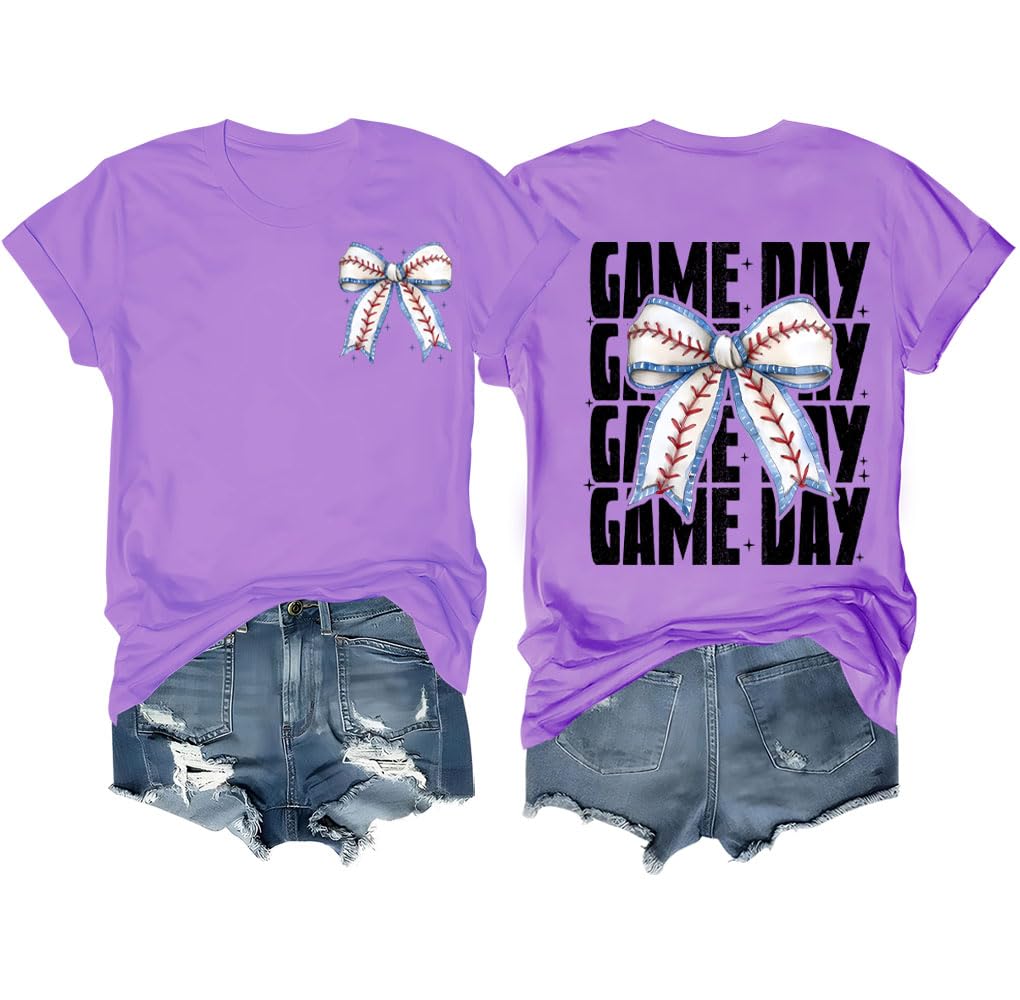 Coquette Baseball T-Shirt Baseball Mom Shirt Baseball Season Tshirt Baseball Mom Shirts for Women Man Purple