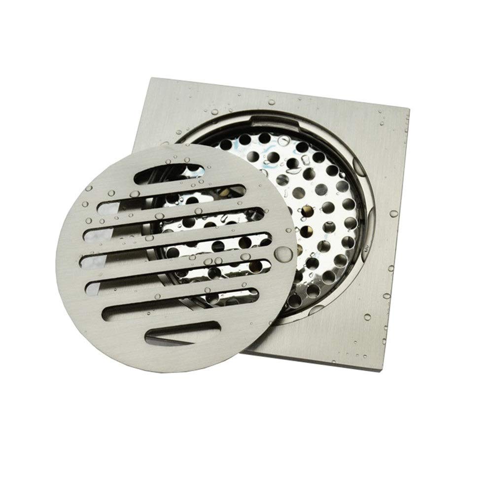 YWH-WH Stainless Floor Drain Copper Bathroom Multi-Floor Drain Square Shower Sink Drain, Anti-clogging Compatible with Kitchen Washroom Fixed Showerheads (Color : Silver, Size : 10 x 10 x 4.6 cm) Invi