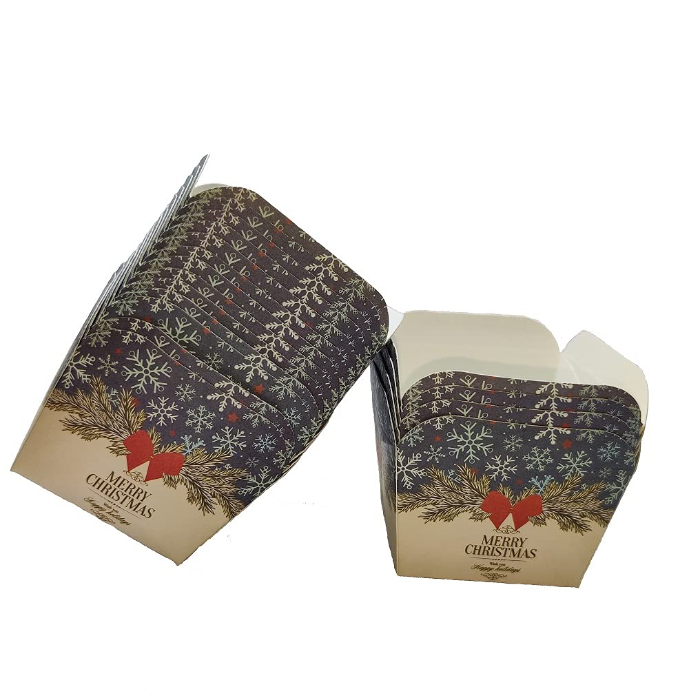 APOLLINE INDIA® Square Greaseproof Paper Liner Cup Christmas Theme Print for Party Celebrations (Pack of 25)