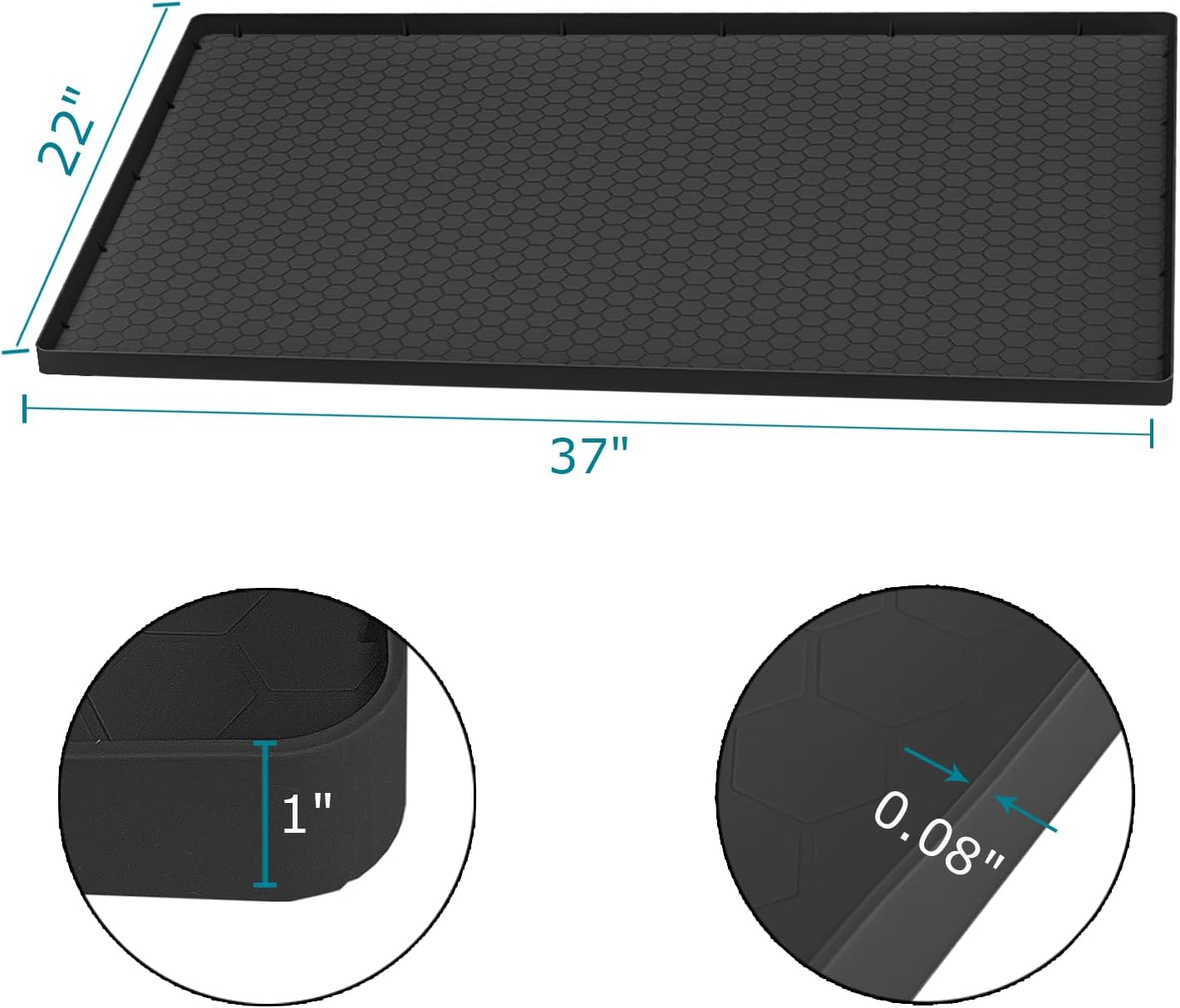 Under Sink Mat 37 x 22 for Kitchen Waterproof, Silicone Under Kitchen Bathroom Sink Liner Mat, Easy to Clean Cabinet Mat Organizers and Storage, Black