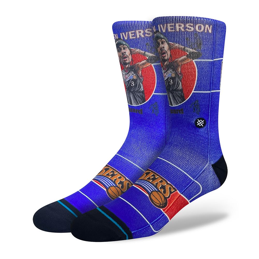 Men's Compatible With 76ers NBA Basketball Stance Retro Big Head Allen Iverson Socks - Size Large, Navy, One Size