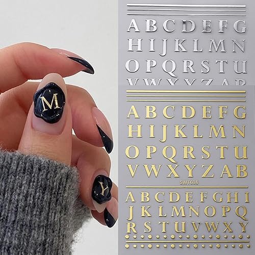 Calcomanías para arte de uñas, calcomanías de letras A-Z, letras autoadhesivas 3D, suministros de arte de uñas, calcomanías de diseño de uñas