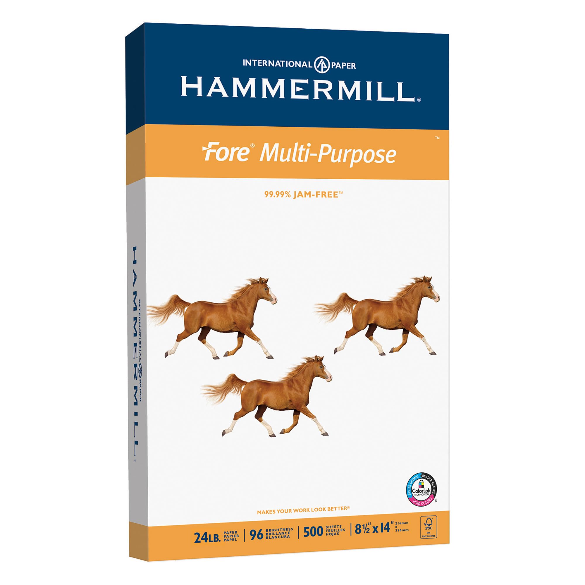 Hammermill Paper, Fore Multipurpose Paper, 8.5 x 14 Paper, Legal Size, 20lb Paper, 96 Bright, 1 Ream / 500 Sheets (101279R) Acid Free Paper