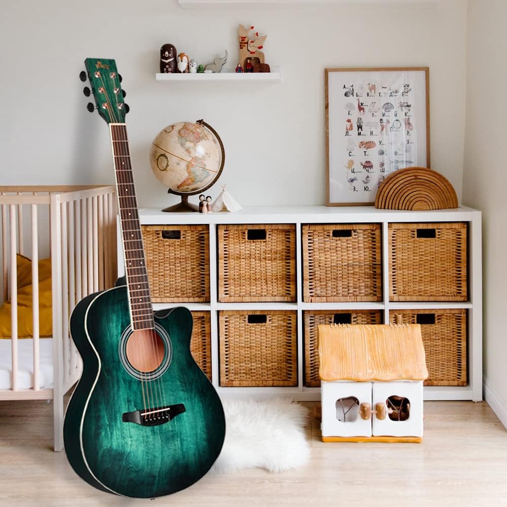 Winzz 40 Inches Acoustic Steel-string Guitar Beginner, Elegant Unique Color Design (Blue-green)