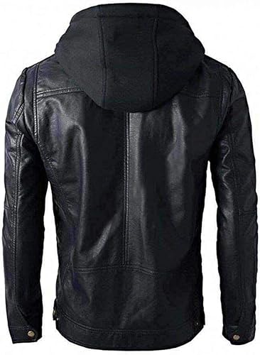Aksah Fashion Men's Black Real Biker Style Motorcycle Hooded