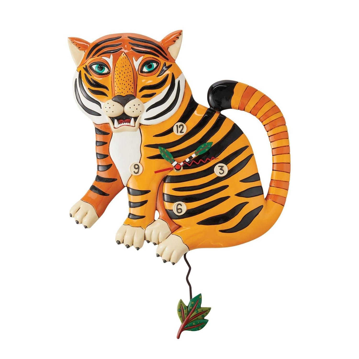 Enesco Allen Designs Stripes The Tiger Sculpted Pendulum Wall Clock, 11.81 Inch, Multicolor