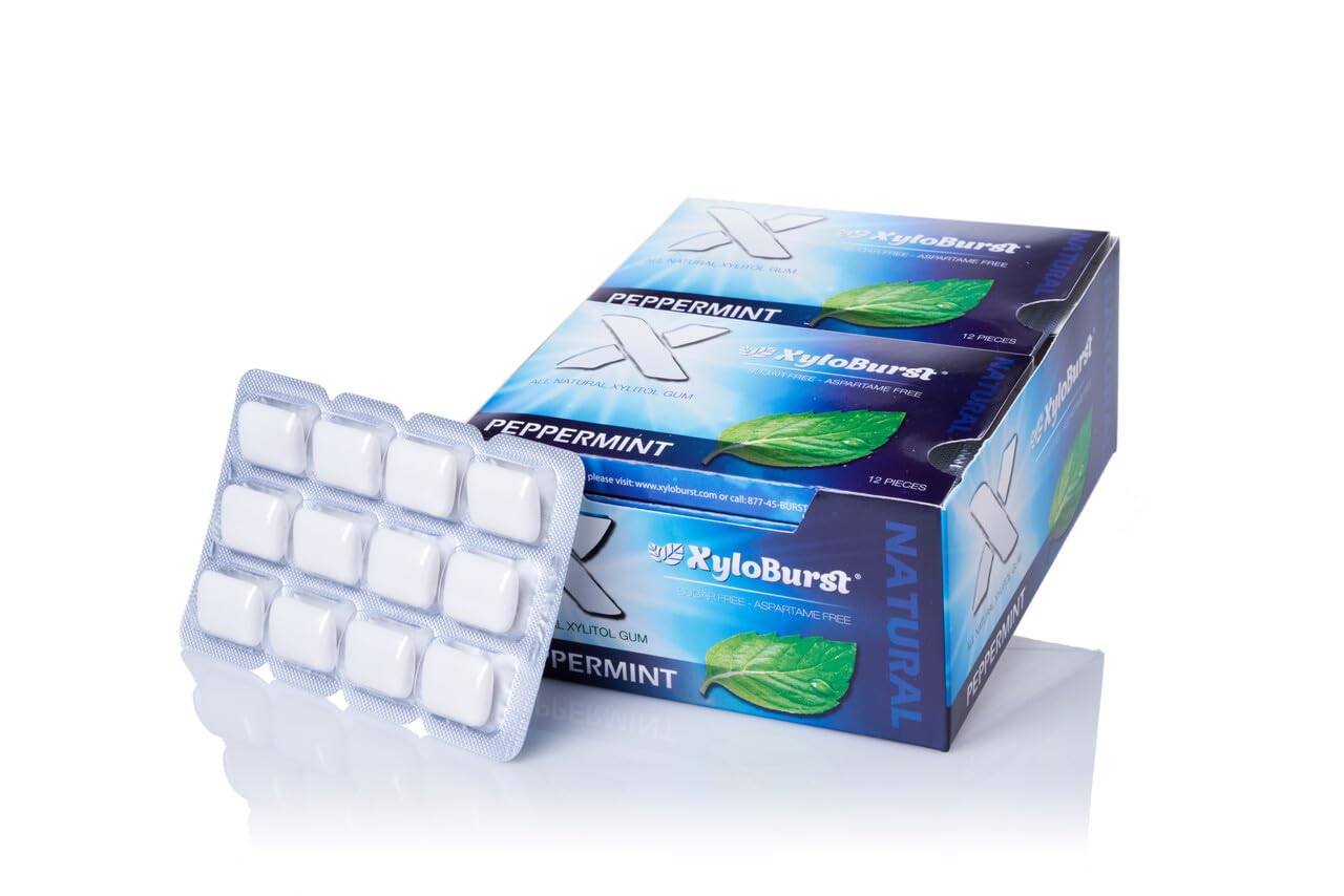 XyloBurst Gum | Xylitol Chewing Gum | Sugar Free, Gluten Free, Keto Friendly | Aspartame Free Gum For Oral Health | Peppermint | 12 Pieces, Pack of 12