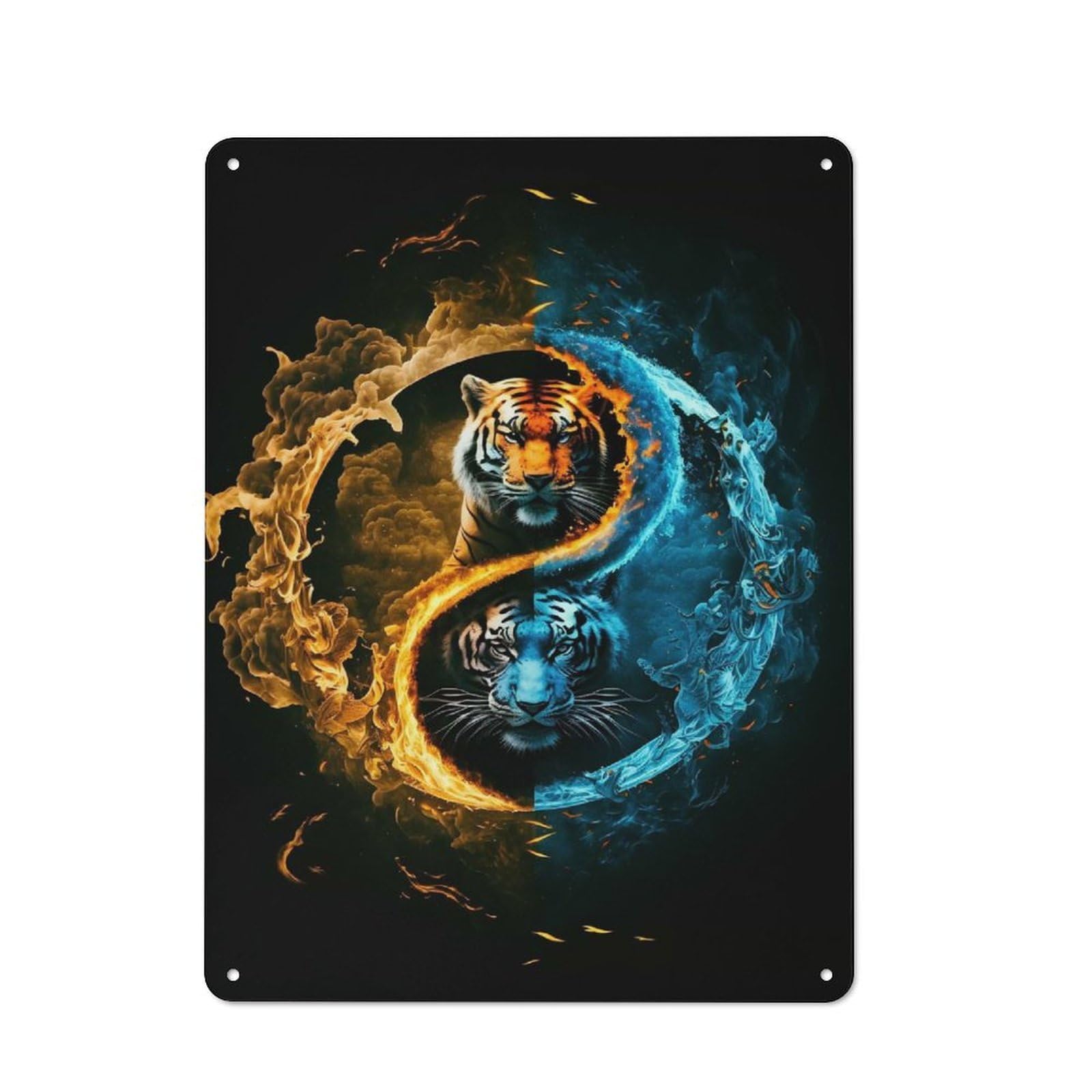 Junmoney Tiger Yin And Yang Tin Wall Plaque 40X30cm With For Hallway Wall, For Home Interiors, Feature Walls And Decorative Displays