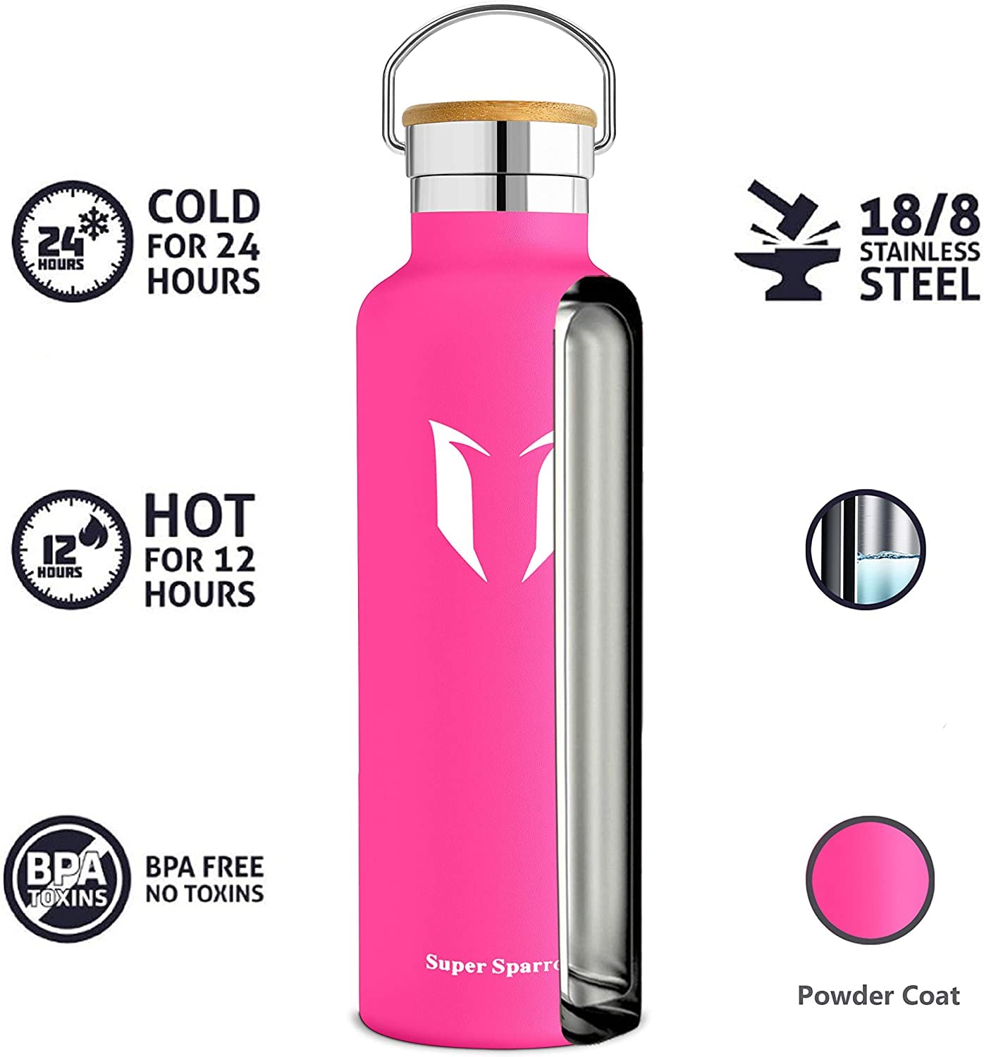 Super Sparrow Borraccia Termica, Bottiglia Termica Senza Perdite - 350ml, 500ml, 620ml, 750ml, 1L - Senza BPA Borracce, per Bambini, Scuola, Sport, Campeggio, Yoga, Palestra, Ciclismo