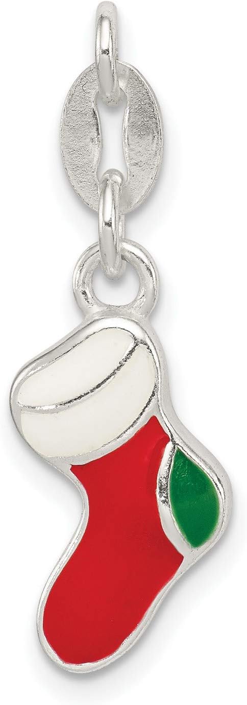 Sterling Silver Christmas Stocking Charm Pendant with Red Green White Enamel for Bracelet or Necklace, Festive Holiday Jewelry for Women, Seasonal Silver Charm, Unisex Holiday Pendant Accessory