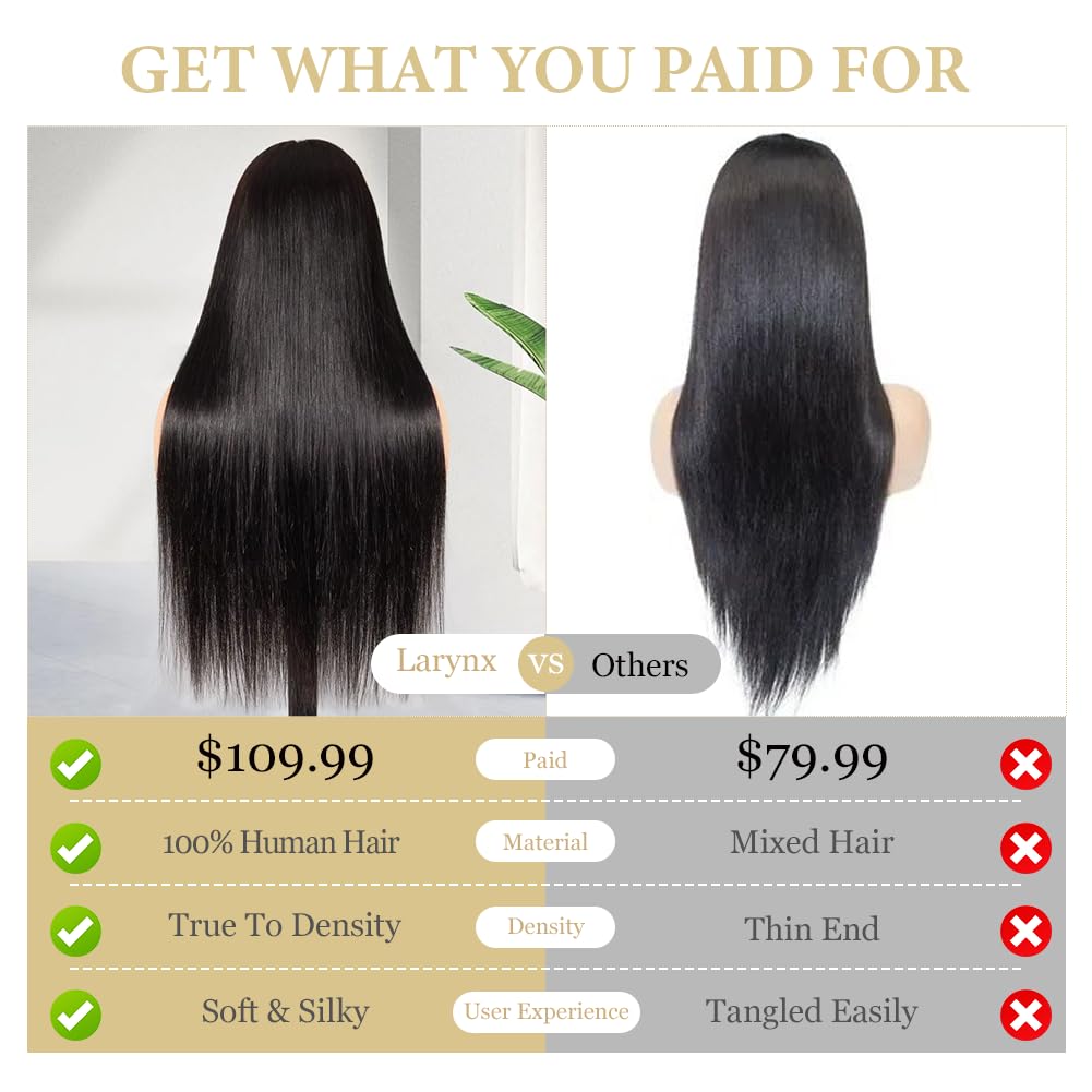 LARYNX 28 Inch Straight Wigs Human Hair 13x4 HD Lace Front Wigs Real 100% Human Hair Wig True 180% Density Pre Plucked Glueless Wig For Women