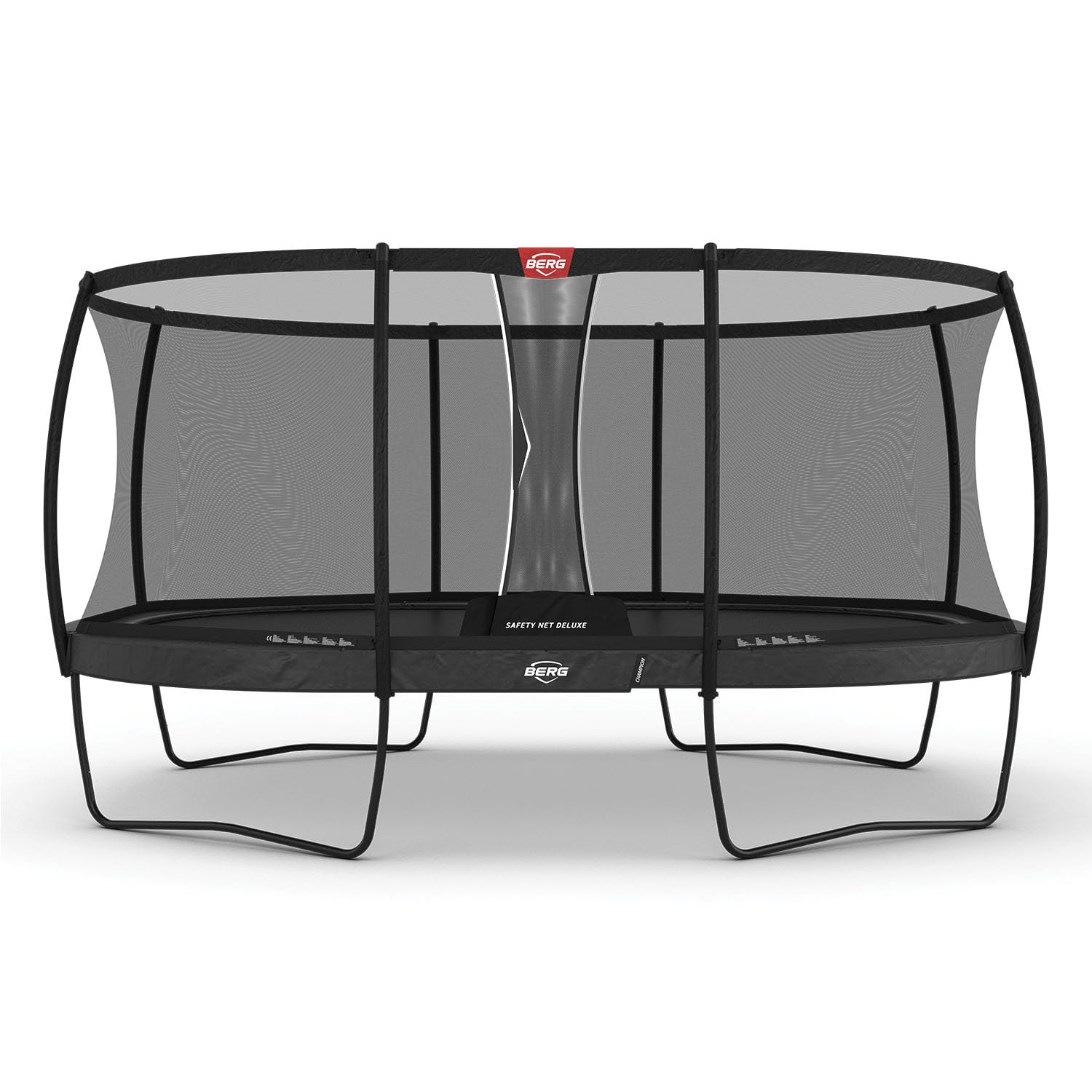 BERG Grand Champion Regular Trampolin oval grau | Gartentrampolin mit Sicherheitsnetz Deluxe | Airflow Pro Sprungtuch und TwinSpring Federn | für Kinder und Erwachsene geeignet