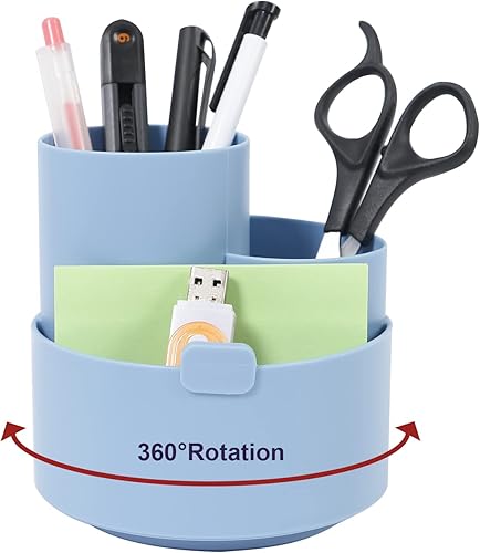 ROVENTA Portalápices de escritorio, 3 ranuras, organizadores giratorios de 360 grados, organizadores de almacenamiento de escritorio, suministros de