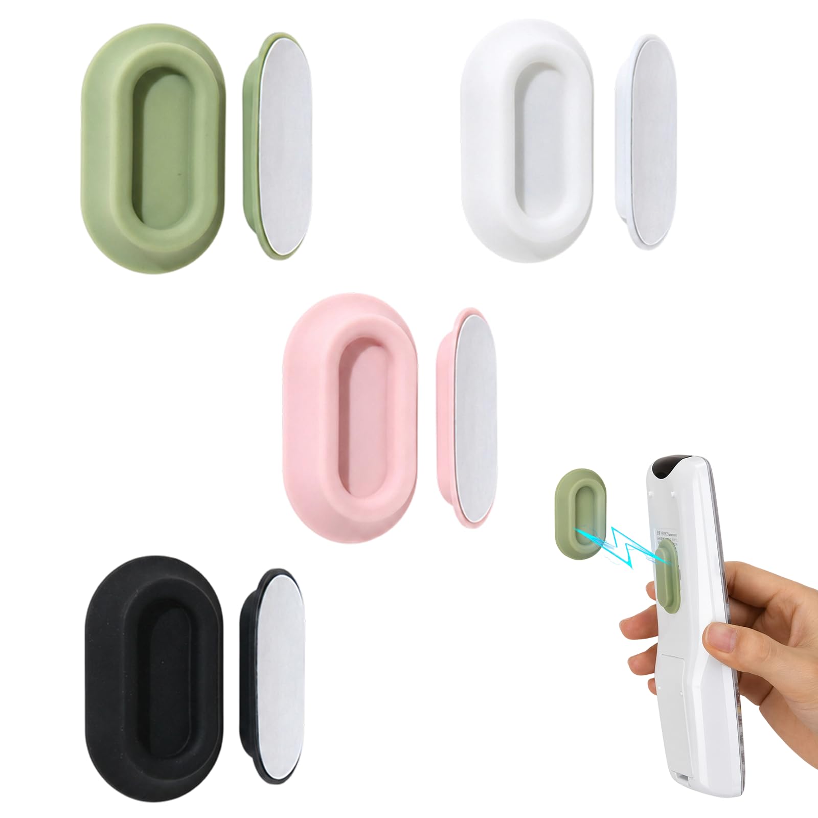 Merzio Magnetic Remote Control Holder Wall Mounted 4 Pack (Black/White/Pink/Green), Silicone No Drilling TV Remote Holder for Universal Remote Replacement, Air Conditioner, Sockets