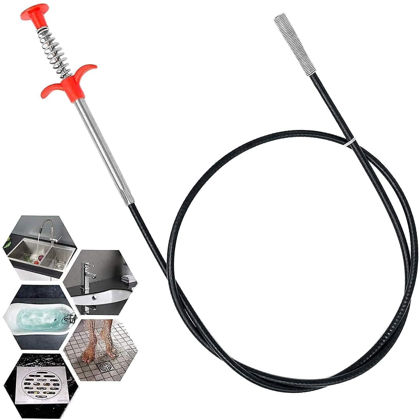 GRILL BUMP Stainless Steel Drain Plunger Unblocked Kitchen Bath Rod Sink Hair Remover Hair Catcher Drain Cleaner Spring Wire Sink Cleaning Stick Dredge Remover Tool (160cm)-image-17