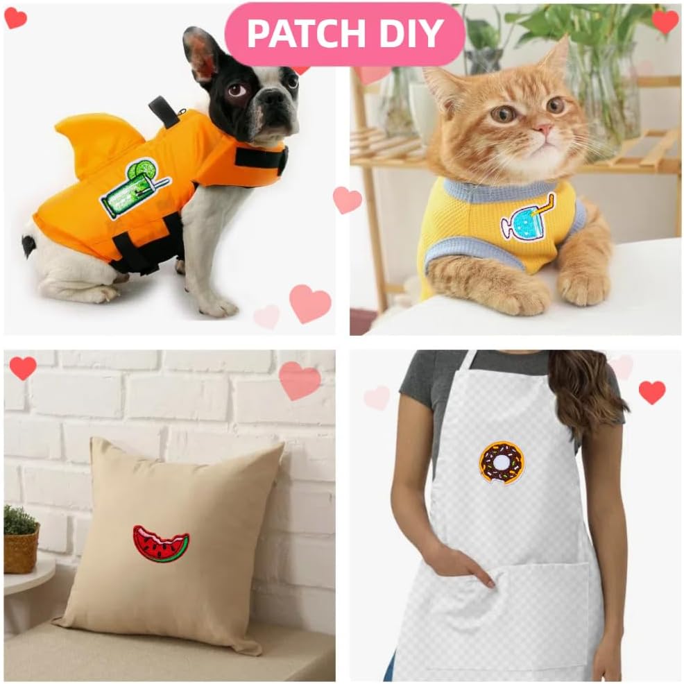 60 Pcs Fruit Iron on Embroidered Patches, Cute Colorful Summer Food and Drink Strawberry Cherry Candy Dessert Sew on Patches Applique for Kids Clothes, Jeans,Dress, Bags, DIY Accessorie