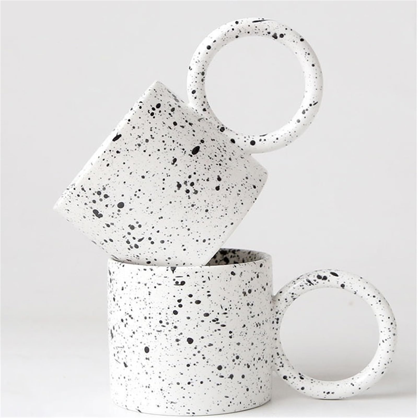 Taza de oficina Taza de café cerámica con asa y diseño lunares, ideal for desayuno, leche avena, 300 ml