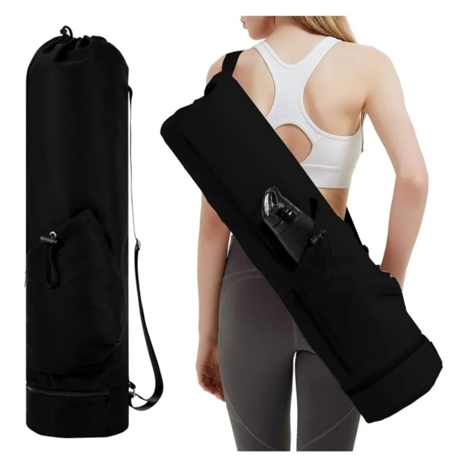 Funda Esterilla Yoga Bolsa for Esterilla de Yoga con Bolsillo for Botella de Agua, Bolsa Deportiva, Bolsa de Lona, ​​Organizador de Ropa de Gimnasio, Toallas, Mochila con cordón