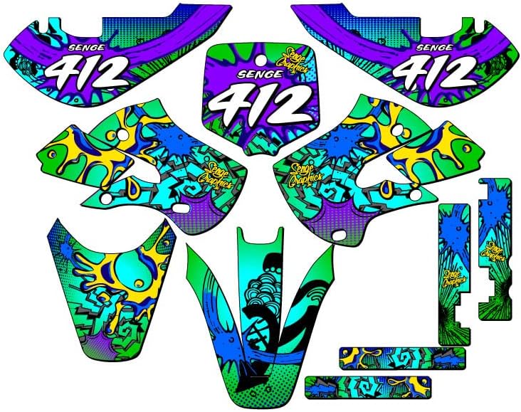 2000-2025 KX 65 Zany Green Senge Graphics Complete Kit with Rider I.D. Compatible with Kawasaki