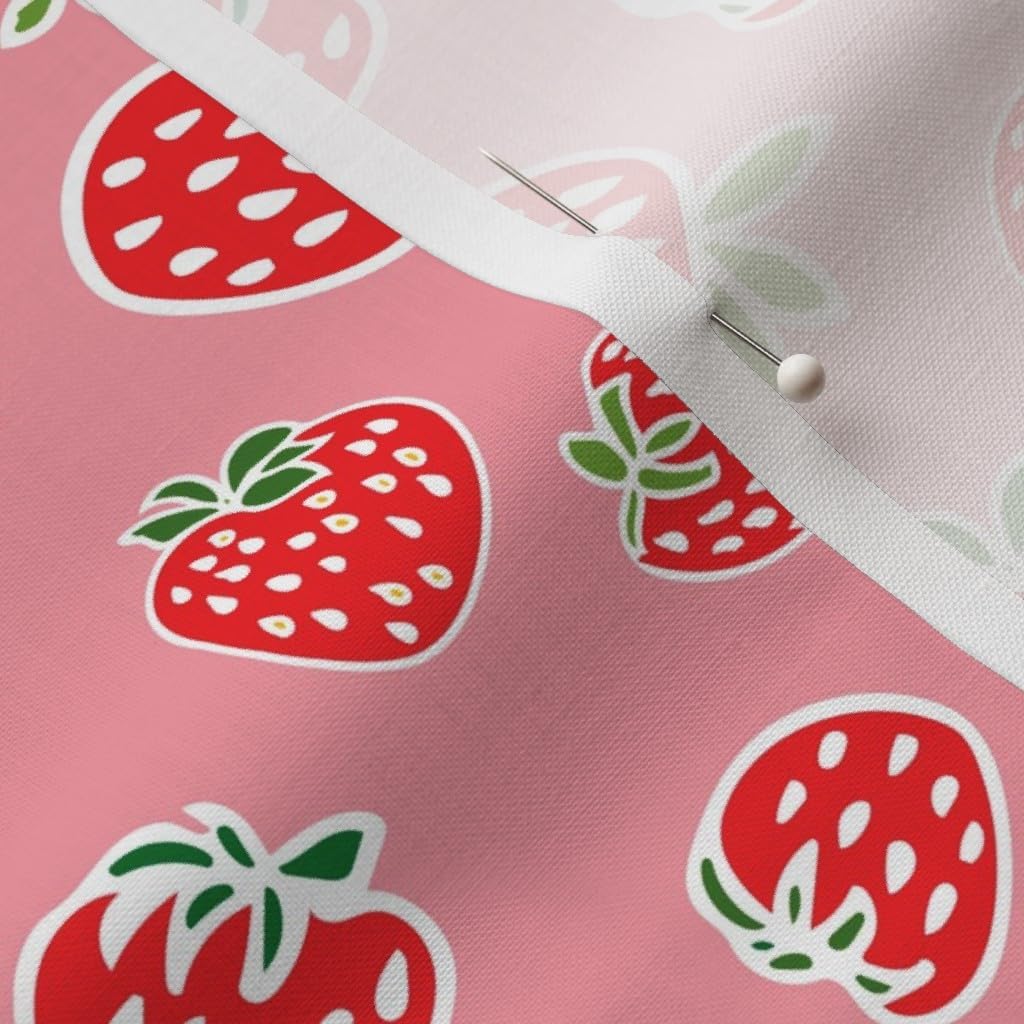 Spoonflower Fabric - Strawberry Pattern Soft Strawberries Pink Fruit Berries Red Food Printed on Petal Signature Cotton Fabric by The Yard - Sewing Quilting Apparel Crafts Decor