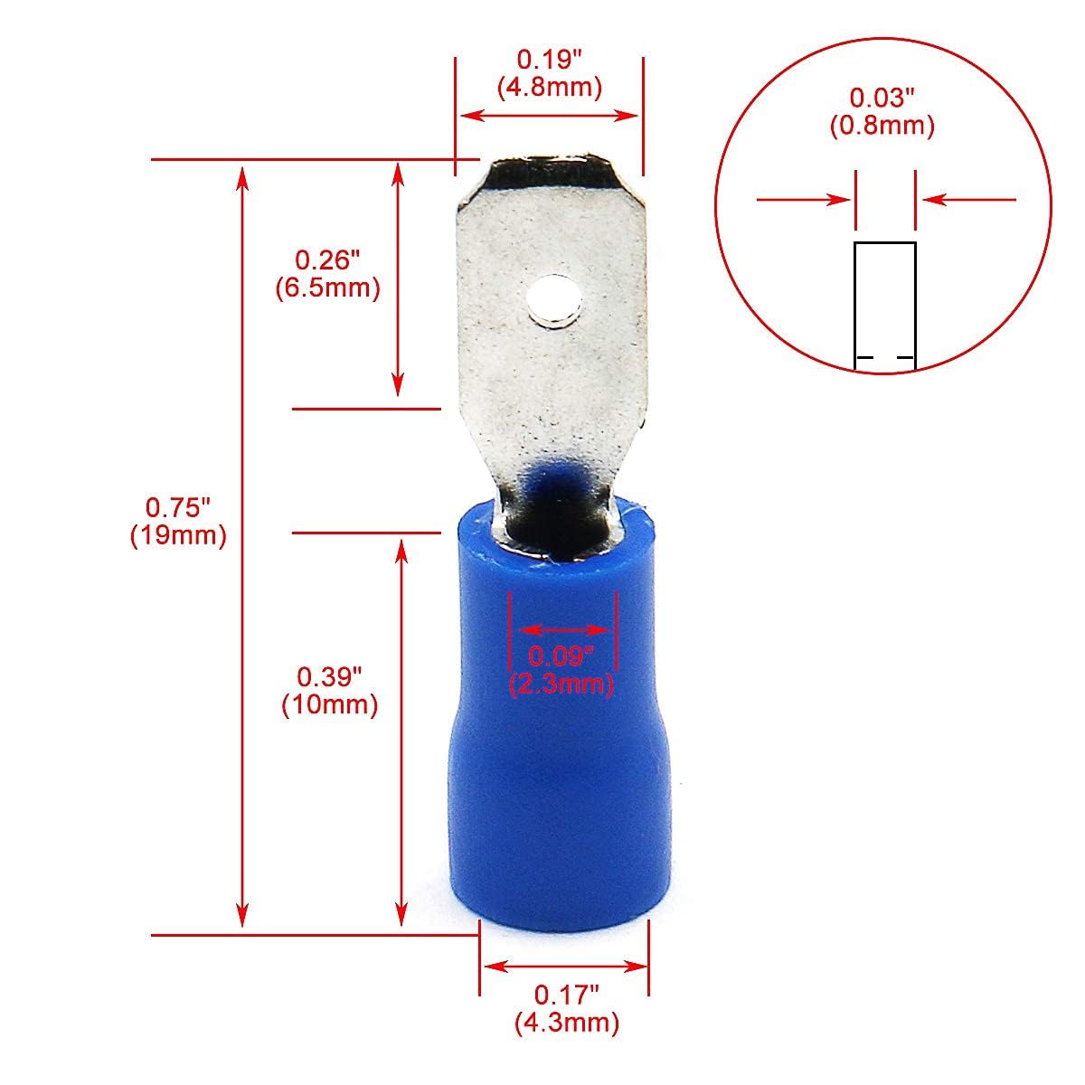 Baomain Blue Male Insulated Spade Wire Connector Electrical Crimp Terminal 0.187