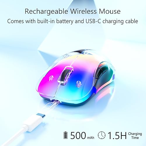 Miniatura 4 de memzuoix Mouse inalámbrico de 2.4G con cubierta personalizable y LED de 9 colores, ergonómico recargable, 1200 DPI, 5 botones, receptor USB para
