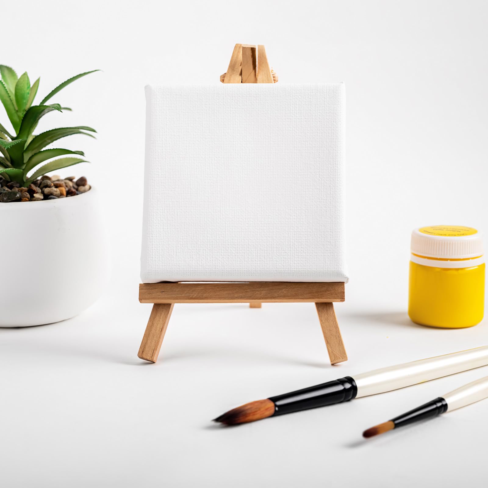YARNOW Lot de 12 Toiles à Peindre Carrées Blanches en Coton Cadre en Bois, Application Uniforme, Portable, pour Peinture Acrylique ou Huile