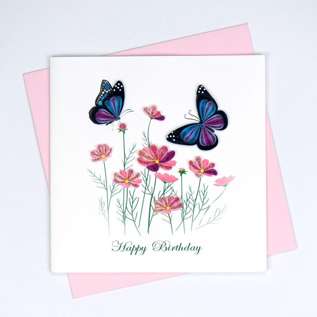 Quilling Card | Birthday Flowers & Butterflies