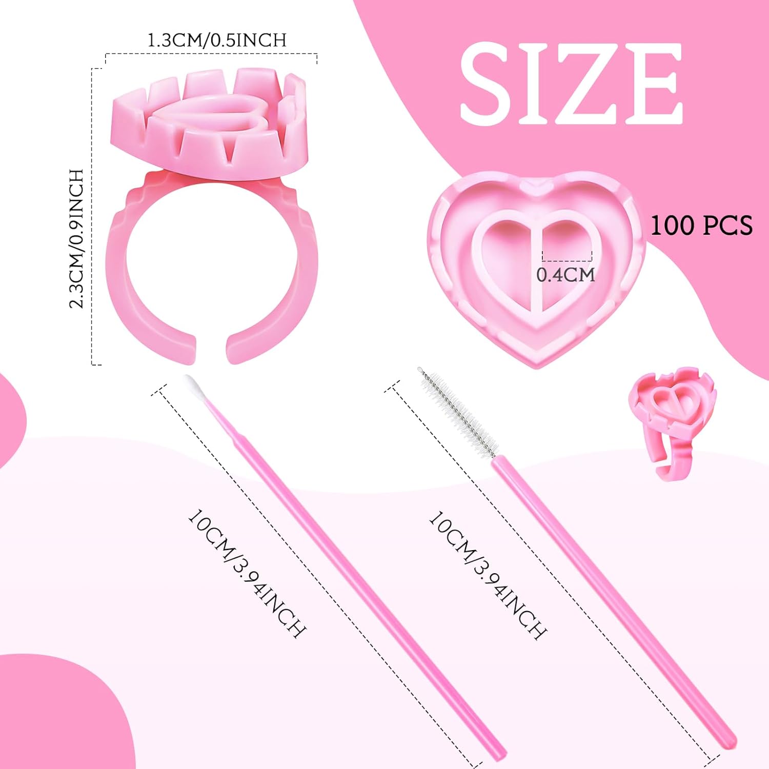 Yaomiao 3000 Pcs Eyelash Extension Supplies Kit Glue Rings for Eyelash Extensions Disposable Heart Shape Lash Rings, Eyelash Brush Mascara Wand Cotton Swabs for Beauty Salon Eyelash Extensions, Pink