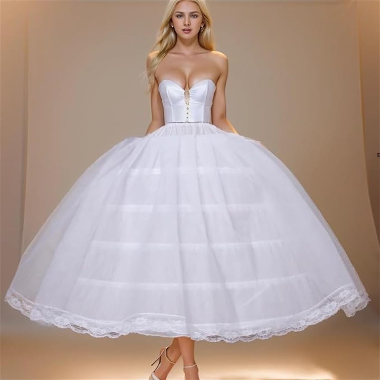 BBSET Women Puffy Crinoline Petticoat 6 Hoop 2 Tulle Layers Skirt Slips Long Underskirt for Quinceanera Wedding Bridal Dress