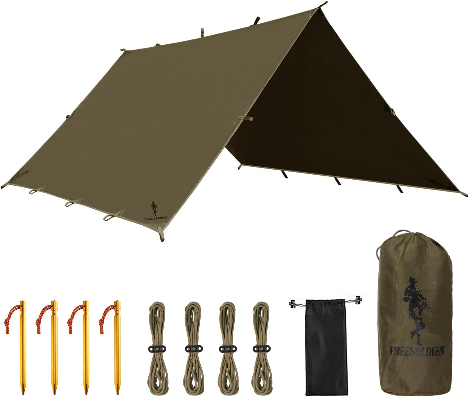 FREE SOLDIER Camping Tarp Waterproof Portable Multifunctional Outdoor Traveling Awning Backpacking Shelter Rain Tarp (Olive-Green 10×10.5ft)