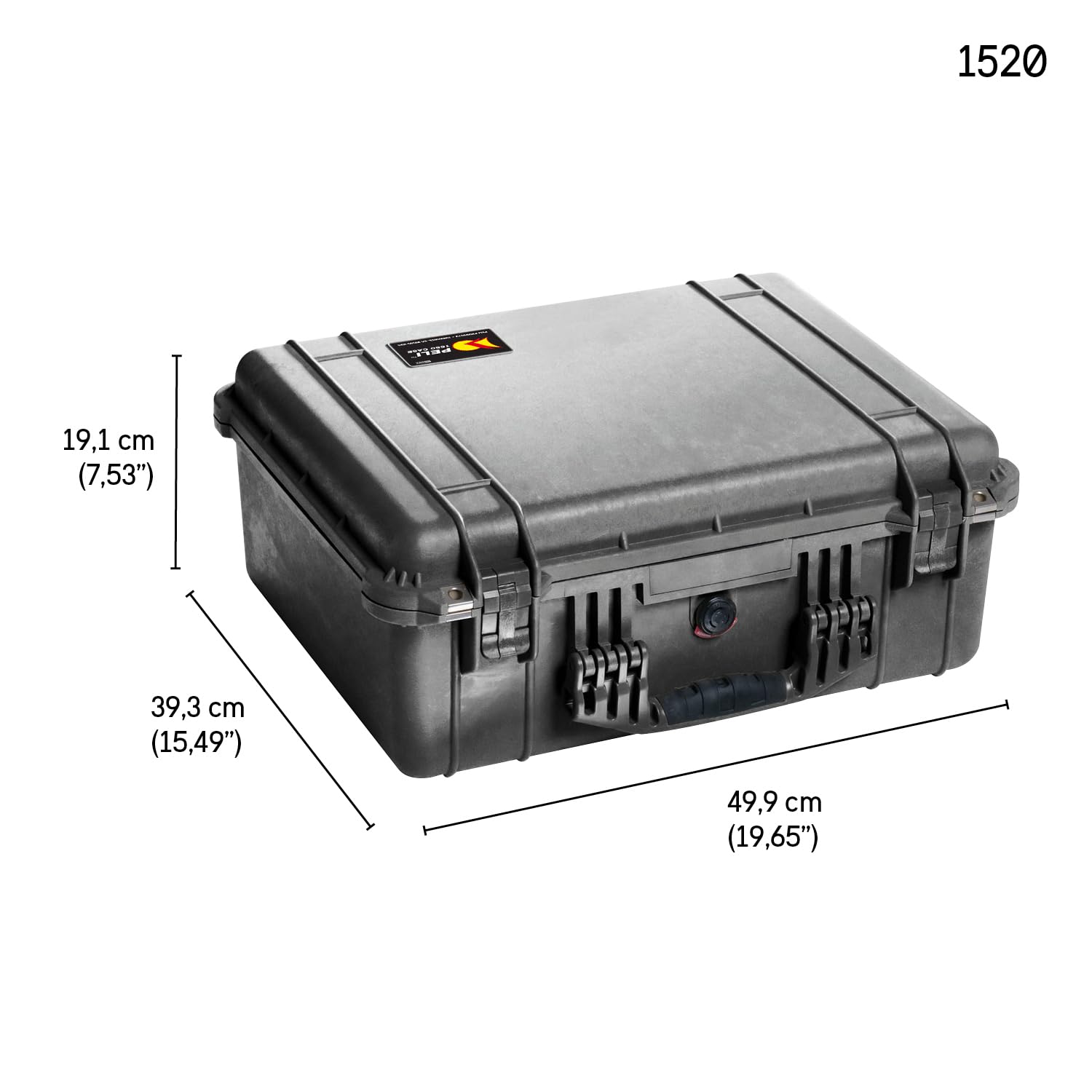PELI 1520 valise de protection indestructible, IP67 étanche à l'eau et à la poussière, capacité de 24L, fabriquée en Allemagne, sans mousse, couleur: noire