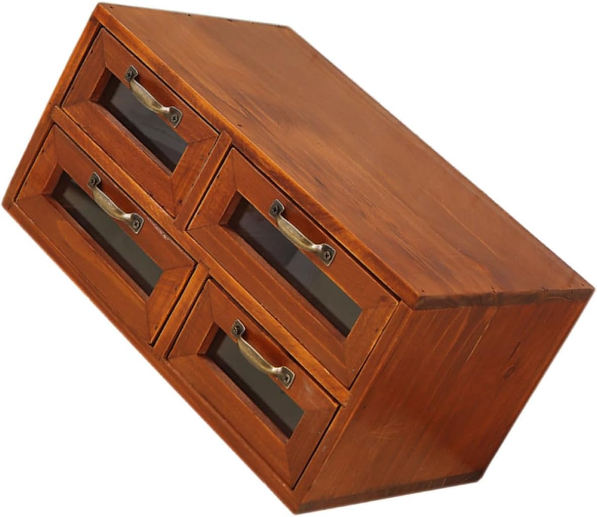 Organizzatore da Scrivania Vintage in Legno - Mobiletto con 4 Cassetti per Ufficio Domestico, Scatola Portaoggetti da Scrivania Marrone retrò, Organizer Versatile per Gioielli E Oggetti Vari,