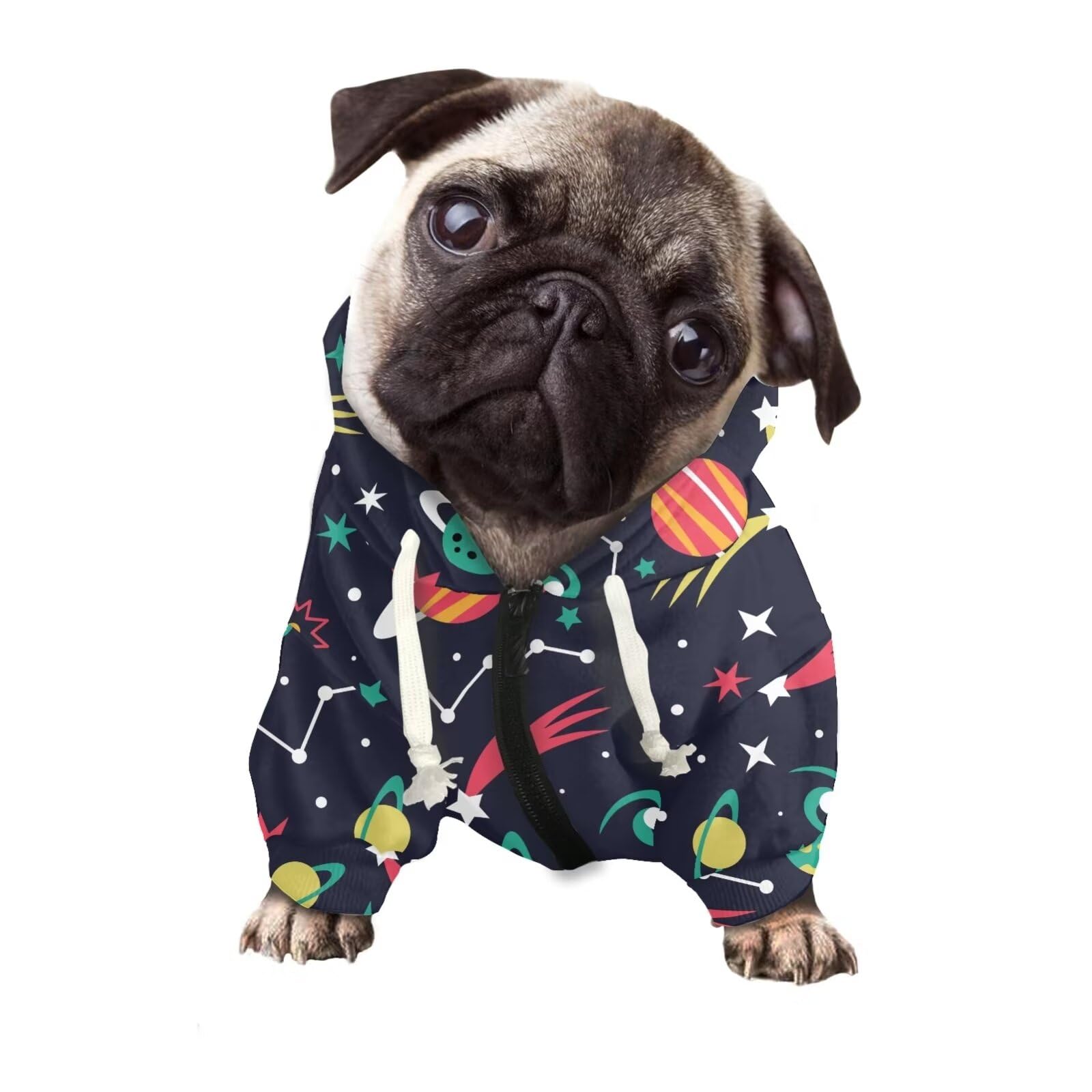 Howilath Pup Dog Zipper Hoodie, Cartoon Space Planet Print Dog Clothes Hoodie Sweatshirts Pet Puppy Shirts for Small Dogs - M — image 1