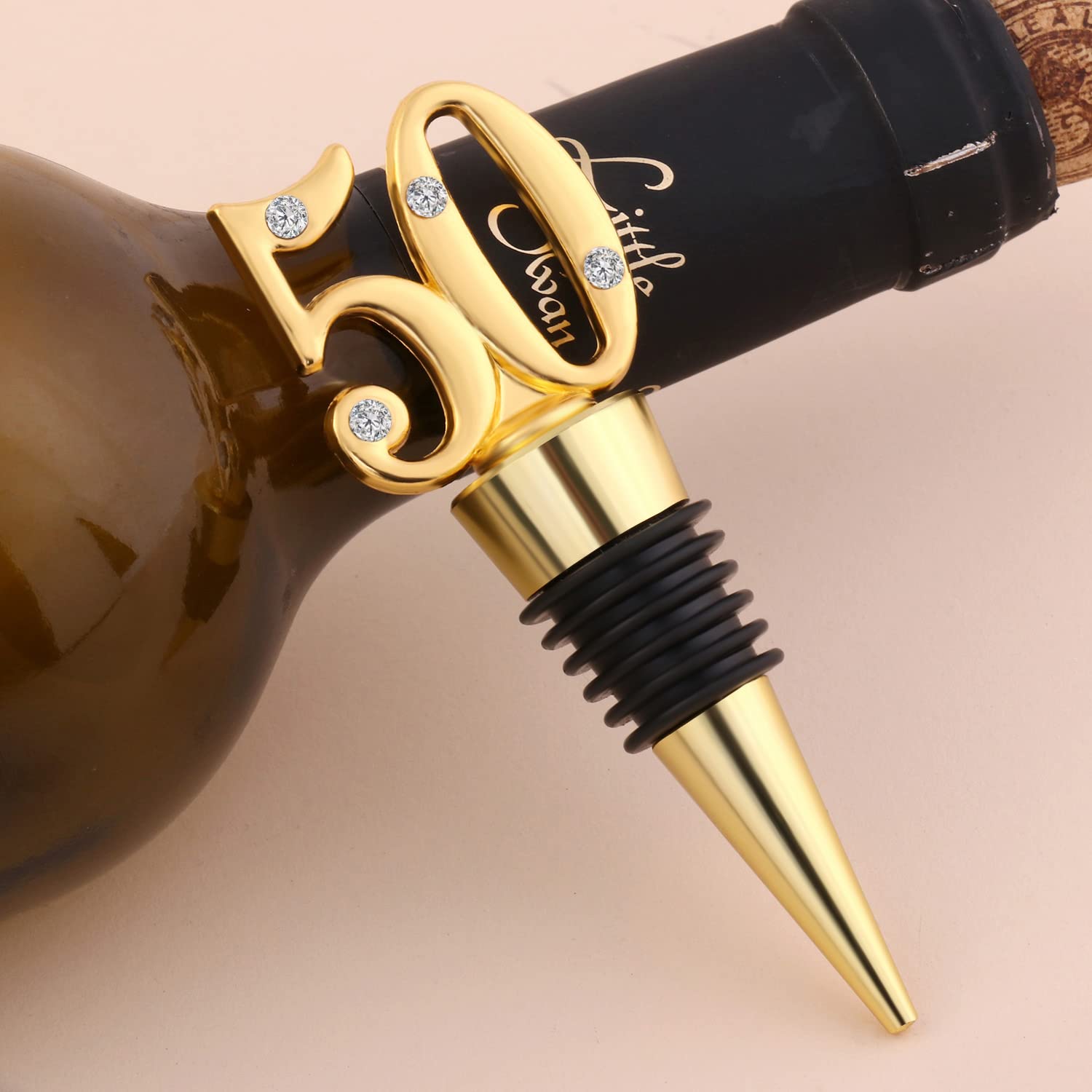 24 Stück Gastgeschenke zum 50. Geburtstag: Weinflaschenstopfen mit Geschenkbox, Herzform, Schwarz und Gold, Glas, für 50. Hochzeit, Party, Gastgeschenk, Souvenir, Dekoration