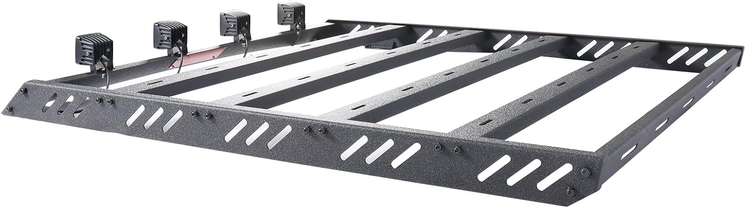 Roof Rack Cargo Basket Luggage Carrier Compatible with 1997 1998 1999 2000 2001 2002 2003 2004 2005 2006 Wrangler TJ Hardtop, Luggage Storage Carrier Rooftop Racks with 4PCS LED Light
