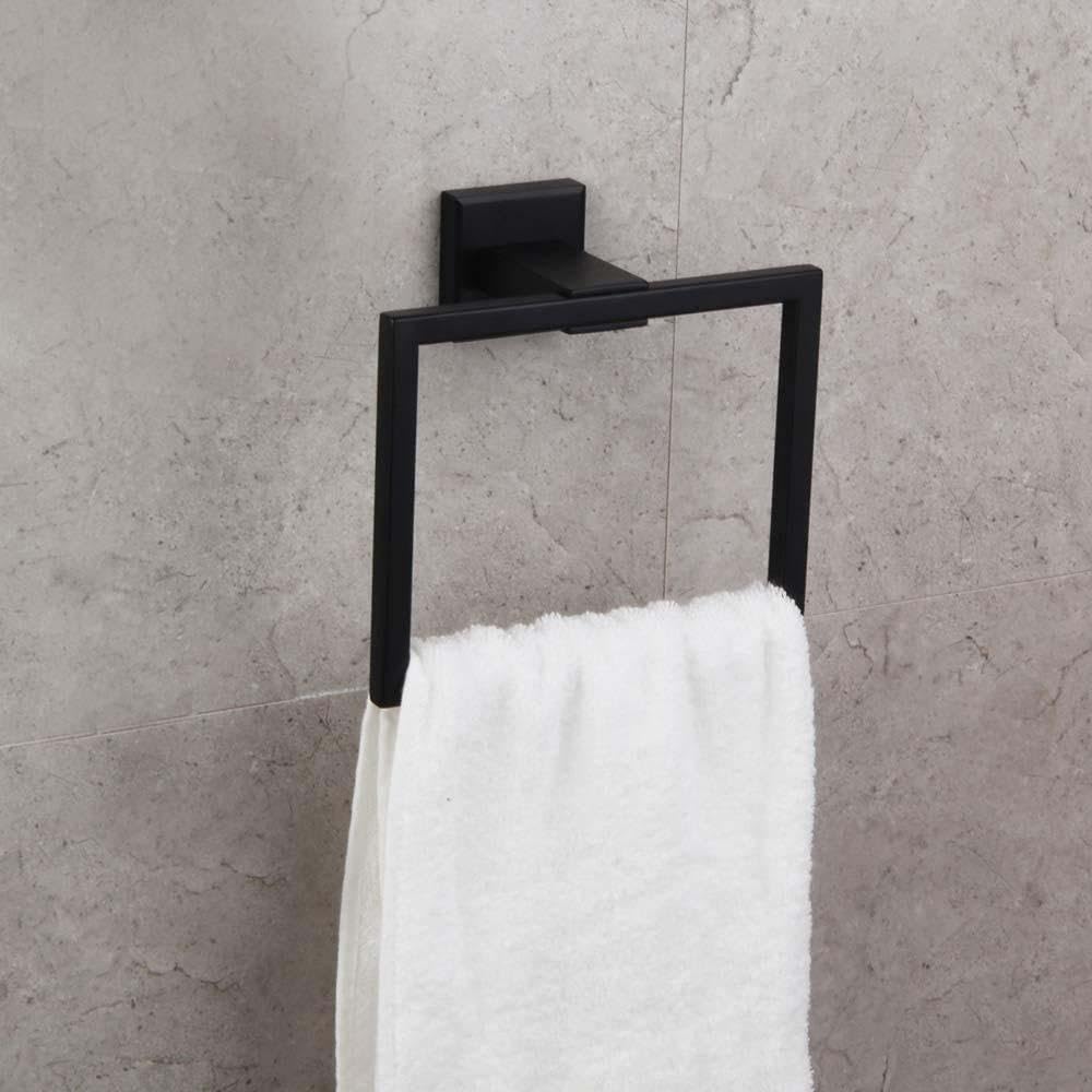 Matte Black Square Towel Ring, Wall Mount Modern Towel Holder Rack for Bathroom Kitchen Bath Towel Holder Hangers (Black-Square) - Image 2
