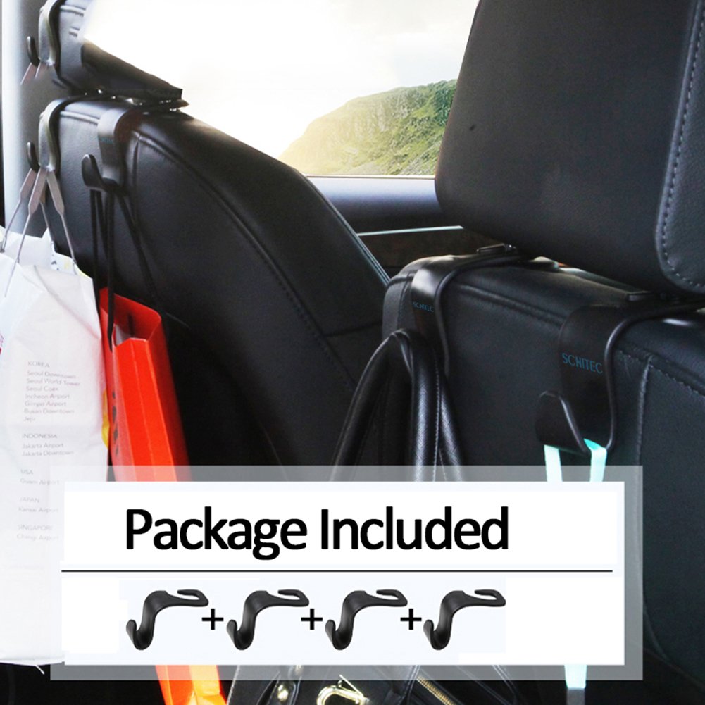 4 Ganci Per Poggiatesta Auto SCHITEC | Portaborse E Organizer Universali | Capacità 13.5 Kg | Accessori Per Auto Da Viaggio E Spesa - 3