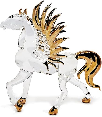 Miniatura 4 de WitnyStore 5 Long Standing Pegasus Blown Glass Figurine Horse Miniature Crystal Clear Color Fantasy Animals Collectibles Myth Creatures flamework