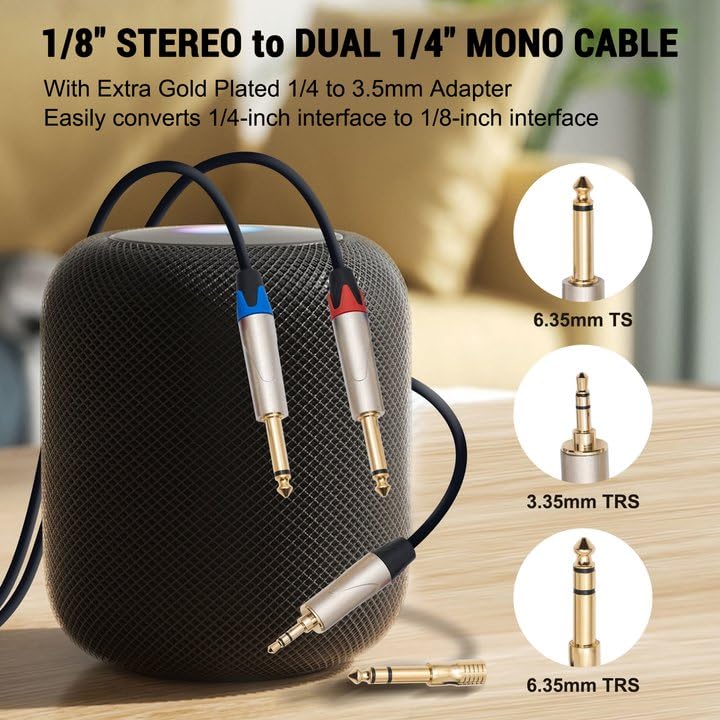 Cable divisor de audio 1/8 a doble 1/4, 8 ft miniatura 3
