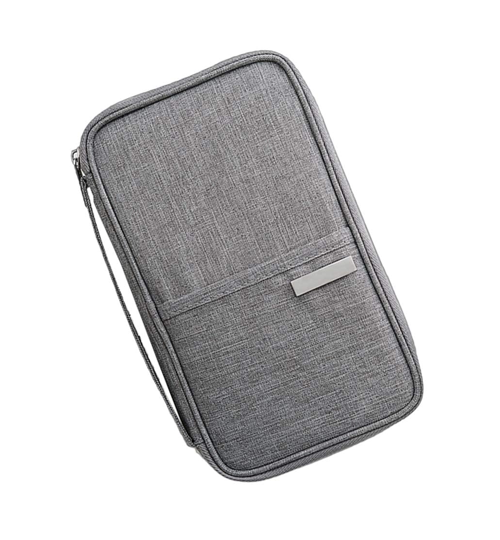 TazweeqTravel Passport Wallet, Premium Monochrome Leather Case Portable Waterproof Travel Wallet Passport Holder Multi-Function Credit Card Ticket Storage Bag, Gray