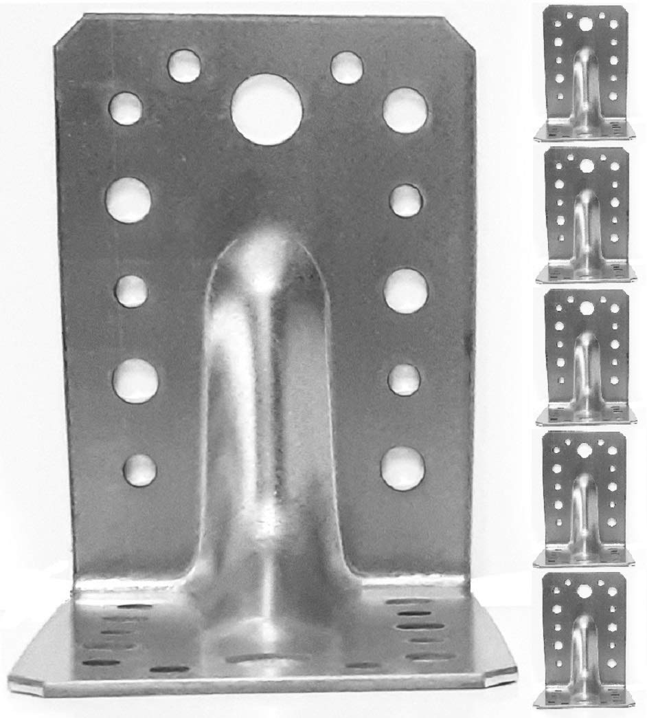 Llb Silver 5 X Corner Braces Brackets Plates, Heavy Duty Wooden Angle, Galvanised 3,54"X 3,54"X 2,56"X0,08" (90 X 90 X 65 Mm X 2Mm) Extra Large