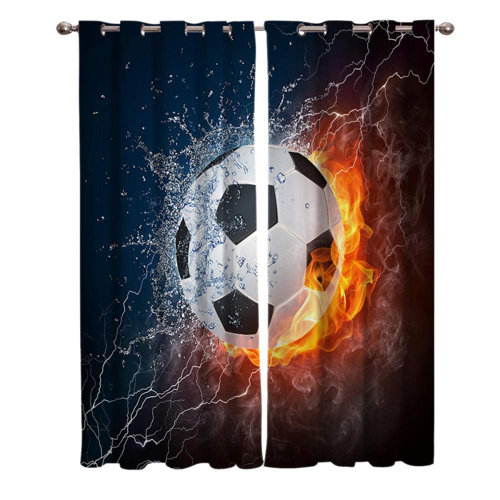 BEDSERG Cortinas Opacas de Ojales con Aislantes Térmicas Impresión en Fútbol de Deportes acuáticos 100% poliéster para Niños y Ventanas de Salón Dormitorio 75x166cmx2 Piezas