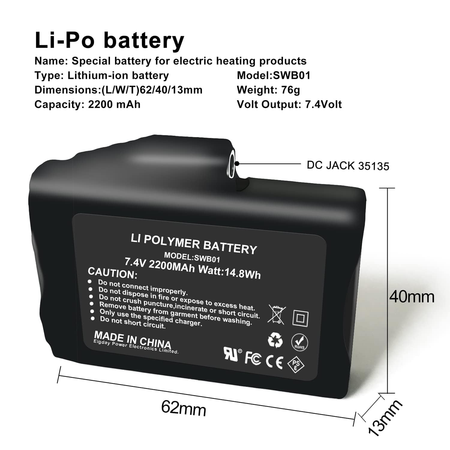 SNOW DEER 7.4V 2200MAH Rechargeable Li-ion Batteries (2pcs Battary only,not Include Charger)