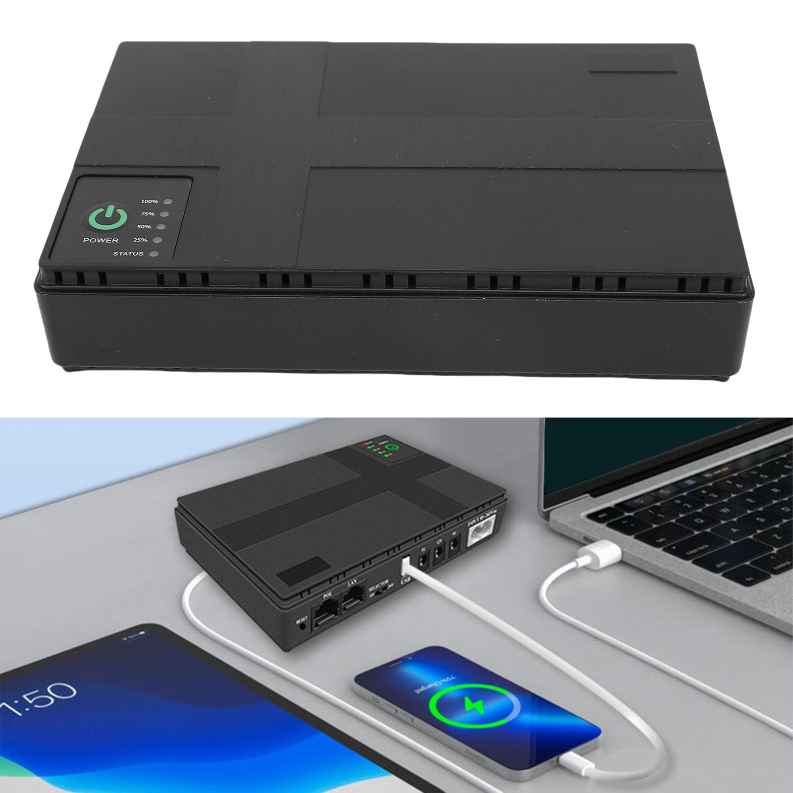 Mini UPS con batteria di backup da 10400 mAh, uscita POE LAN USB CC da 18 W | Per fotocamere, lettori DVD portatili e sistemi di controllo accessi